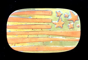 Vintage Solid Brass Copper Brutalist Hippie Belt Buckle American Flag Signed 70s - Picture 1 of 6