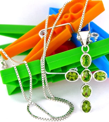 Sajen Sterling Silver 925 Peridot Cross 24" Necklace - Image 1 of 4