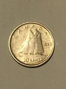 RARE MAPLE LEAF 1947 CANADA Silver Coin 10 Cent King George VI - Picture 1 of 2