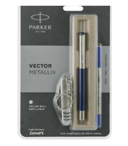 Parker Vector Metallix Roller Ball Pen With CT Multi Utility Keychain Blue Body