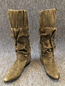 El Vaquero Olive Green Suede Tuffted Tall Boots Womens Size 36 - Picture 1 of 10