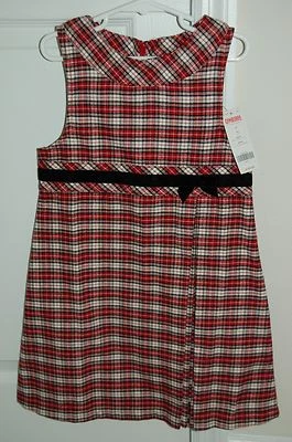 全新 女孩 Gymboree 格子格子跳线 假日 圣诞节 红色 黑色 天鹅绒 尺寸 7 — 第 1/4 张图片