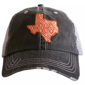 Sombrero bordado naranja quemado blanco Ikat Texas en apuros - Imagen 1 de 2
