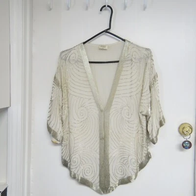 Top de lentejuelas vintage Maharaj invierno blanco y plateado talla pequeña Foto 1 de 4