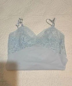 Corpiño y ribete de encaje azul pálido deslizante completo Vanity Fair romántico vintage femenino - Imagen 1 de 12