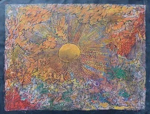 Renée Saint-Hillier huile sur papier art naïf art brut art abstrait Audebès art - Picture 1 of 1