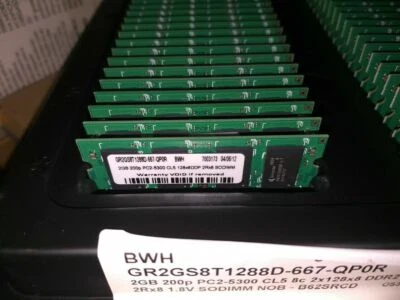 8x 2gb Qimonda/3rd GR2GS8T1288D-667-QP0R BWH 2GB 200p PC2-5300 2x128x8 DDR2-667 - Image 1 of 3
