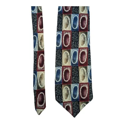 Винтажный Pierre Balmain Couture 4 x 60 шелк широкий галстук красный синий черный желтовато-коричневый геометрический - Изображение 1 из 4