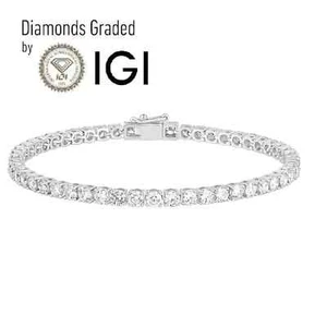 Lab Grown Diamond 14k White Gold E/F VS 3 Carat Round Tennis Bracelet 7'' Inch - Picture 1 of 8