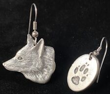 Wildlife Pewter Wolf Dog Head And Paw Print Earrings by Watson Pewter Canada