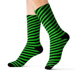 Charisma Girls Candy Cane Green on Black Sublimation Socks - Picture 1 of 13