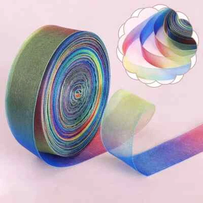 10Yds 25 mm Gradient Rainbow Organza Ribbon for Hair Bows DIY Handmade Materials - Image 1 of 4