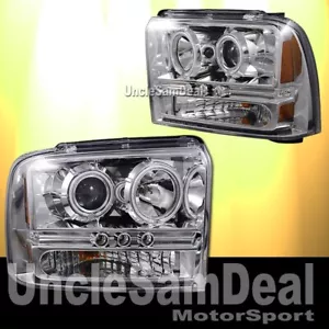FOR 05-07 FORD F250 F350 DUAL X-BRIGHT LED HALO PROJECTOR CHROME HEADLIGHTS PAIR - Bild 1 von 2