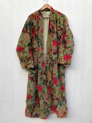 OFMD Lujo Terciopelo Chaqueta Abrigo Kimono Color Verde Estampado Pájaro Kimono Chaqueta Larga Foto 1 de 4