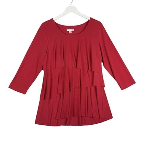Susan Graver Women’s Med. Tunic Shirt Red Tiered Layers  3/4 Sleeve Stretch - Picture 1 of 7