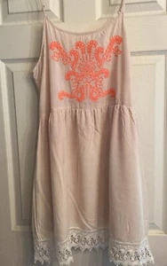 Blu Pepper Lined Dress WM Large Pink Mini Shift Boho Gauze Crocheted/Embroidered - Picture 1 of 13