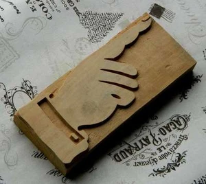 giant POINTING HAND 7.09" letterpress wooden printing block wood printer type - Picture 1 of 2