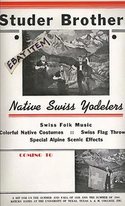 c 1942 POSTER Swiss Yodelers STUDER BROTHERS Switzerland UNIVERSITY of Texas A&M - Picture 1 of 1