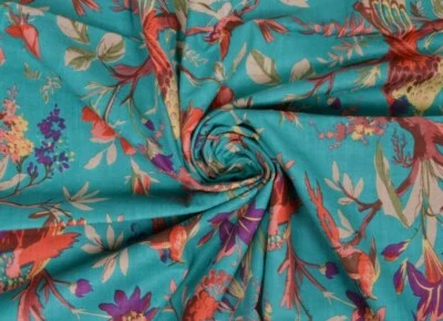 5 Yard Ethnic Floral Print Indian Pure Cotton Fabric Running Hand Block Print - Image 1 of 3