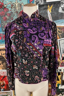 VTG 70s Quilted Paisley Print Roxie Peplum Collared Shacket Shirt Jacket Rayon - Image 1 of 4