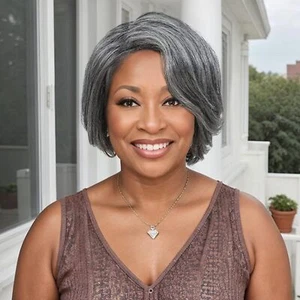 Grey Human Hair Wig for Women Gray Pixie Cut Wigs for Black Women Human Hair ... - Picture 1 of 6