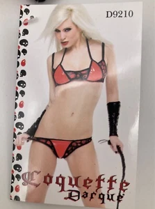 COQUETTE DARQUE Juego de lavandería Wetlook / Skull Mesh Bra rojo negro calavera lacado - Imagen 1 de 19
