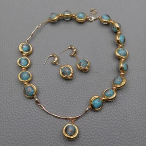 Set orecchini pendenti collana girocollo in vetro di Murano blu 15,5" - Foto 1 di 6