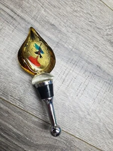 Tapón de botella de vino vidrio dorado naranja púrpura verde arte artístico en vidrio - Imagen 1 de 5