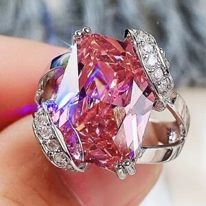 Size 6 Exquisite Design Gorgeous Rings for Women Bright Pink Crystal Fashion