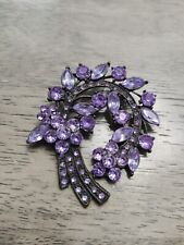 Light Purple & Bronze Floral Branch Costume Brooch w/Acrylic Rhinestones