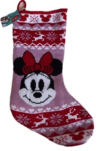Disney Minnie Mouse Weihnachtsstrumpf rot rosa weiß Pullover Strick Fair Isle Neu mit Etikett - Bild 1 von 2