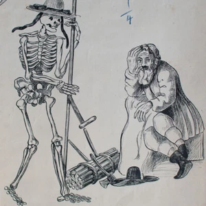 Museo de Baviera Lindau epitafio tumba muerte con guadaña pluma dibujo alrededor de 1900 - Imagen 1 de 3