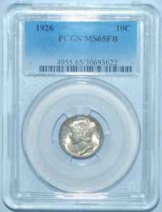 1926 PCGS MS65FB Full Bands Mercury Dime - Picture 1 of 2