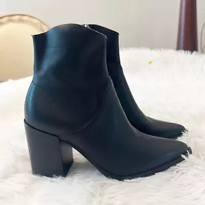 New $140 Steve Madden Cate Black Leather Western Boots Women Size 6.5 - Picture 1 of 7