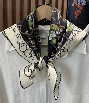 Pañuelo cuadrado 100 % seda puro 12 Momme 25"" para mujer bufanda enredadera encaje estampado envoltura Foto 1 de 4