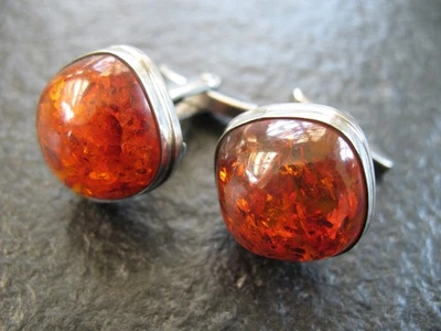 Manschettenknöpfe Silber 835 Vintage Design von ca. 1960 mit Bernstein  - Bild 1 von 4