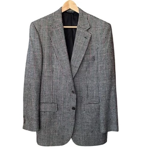 Burberrys Mens Silk Houndstooth Tweed Sport Coat Jacket 40R 40 R Black White Red - Picture 1 of 12
