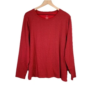 J Jill Long Sleeve Pima Cotton Crew Neck Tee Shirt Red Black Chevron Size 2X - Picture 1 of 8