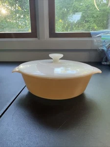 Anchor Hocking Fire King Round Dish W/ Lid 1 QT 435 Peach Luster Made In USA - Picture 1 of 8