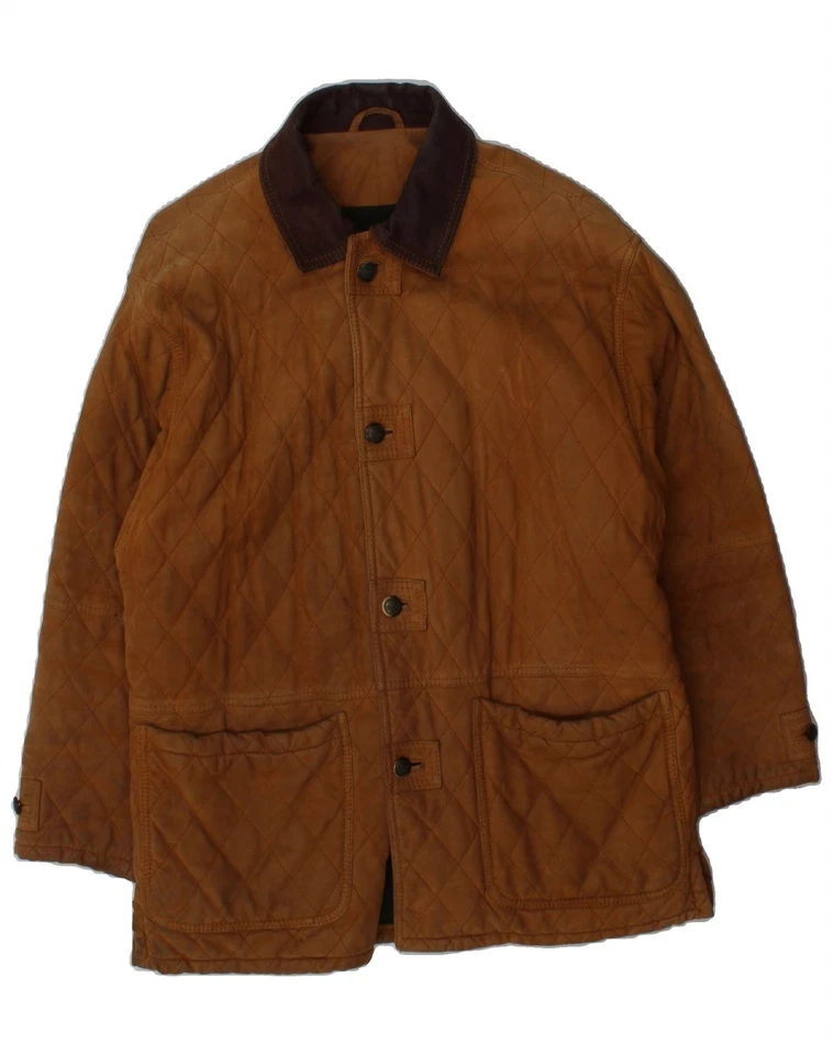 TIMBERLAND Mens Windbreaker Coat UK 38 Medium Brown Argyle/Diamond Leather CY33 - Image 1 of 4