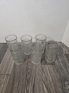 6 Vintage Glass Cup Tumblers Jelly Jars 70s Textured Star Diamond Design Retro - Picture 1 of 5