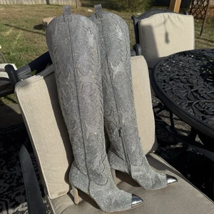 Gianni Bini Size 9.5 Katyanna Over Knee 24” High Heel Boots Rhinestone Western - Picture 1 of 7