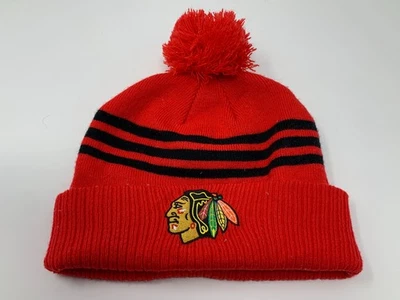 NHL Chicago Blackhawks adidas Beanie Hat Mens One Size Red Striped Stocking - Image 1 of 4
