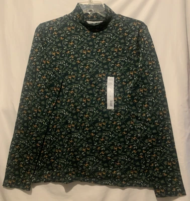 Top tejido Croft & Barrow L estampado ciervo verde, cuello simulado, mangas largas - Nuevo con etiquetas Foto 1 de 3