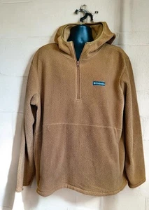 Columbia Men’s XL hooded fleece camel brown front pocket hoodie, quarter zip - Picture 1 of 5