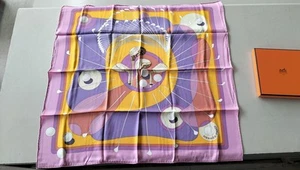 Hermes Scarf Golf Pattern Silk Purple Pink Square 65cm Women Accessory With Box - Picture 1 of 10