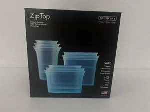 Zip Top 8 Pack Reusable 100% Platinum Silicone Food Containers Microwave BLUE - Picture 1 of 11