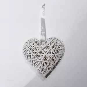 White Wicker Wooden Heart Decoration With White Ribbon - Picture 1 of 1