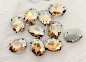 10 x Sew ON Gems Crystals Champagne Pearl Silver Casing Glass Diamante 10x14mm - Picture 1 of 5