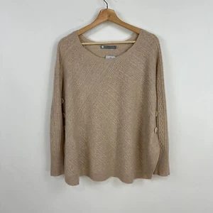 Suéter IN Cashmere M Beige Tejido con Cable Clásico Botón Calce Relajado Pullover de Lujo - Imagen 1 de 10